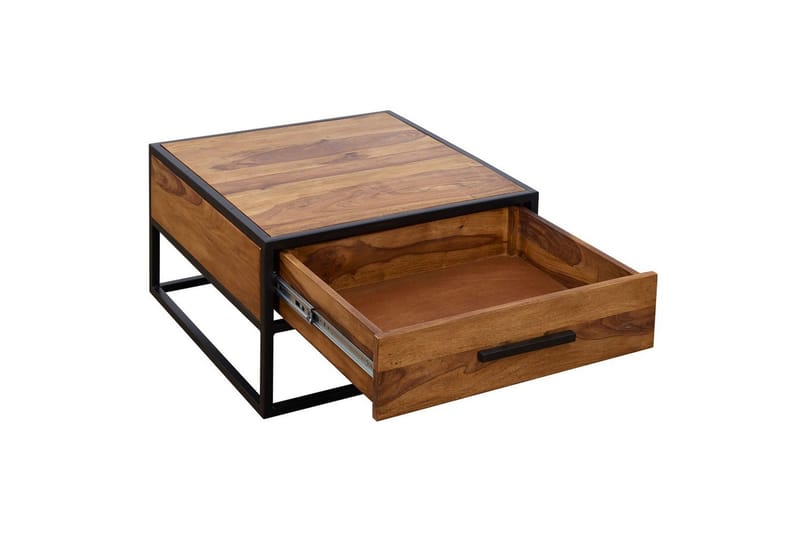 Sofabord Wohnling Solidt sheeshamtræ 1 skuffe pulverlakeret metalramme industriel - Møbler - Borde - Sofabord