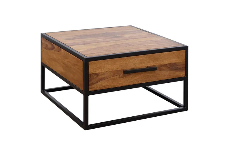 Sofabord Wohnling Solidt sheeshamtræ 1 skuffe pulverlakeret metalramme industriel, undefined