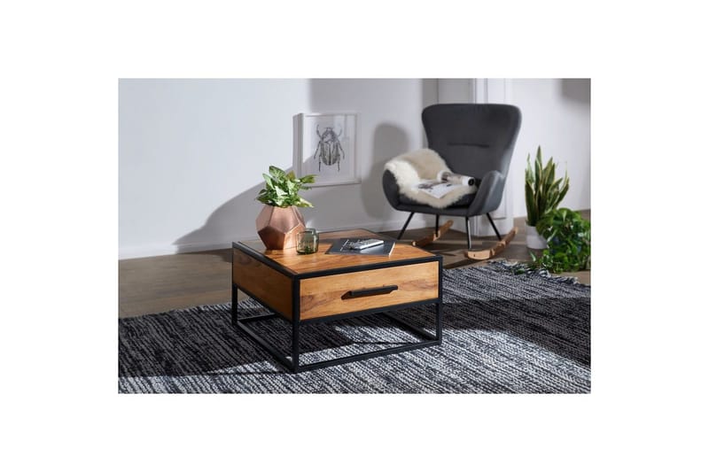 Sofabord Wohnling Solidt sheeshamtræ 1 skuffe pulverlakeret metalramme industriel - Møbler - Borde - Sofabord