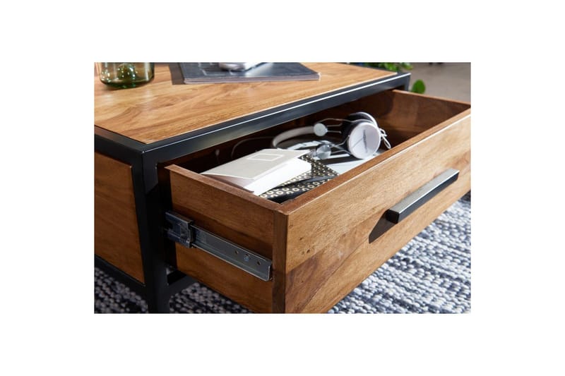 Sofabord Wohnling Solidt sheeshamtræ 1 skuffe pulverlakeret metalramme industriel - Møbler - Borde - Sofabord