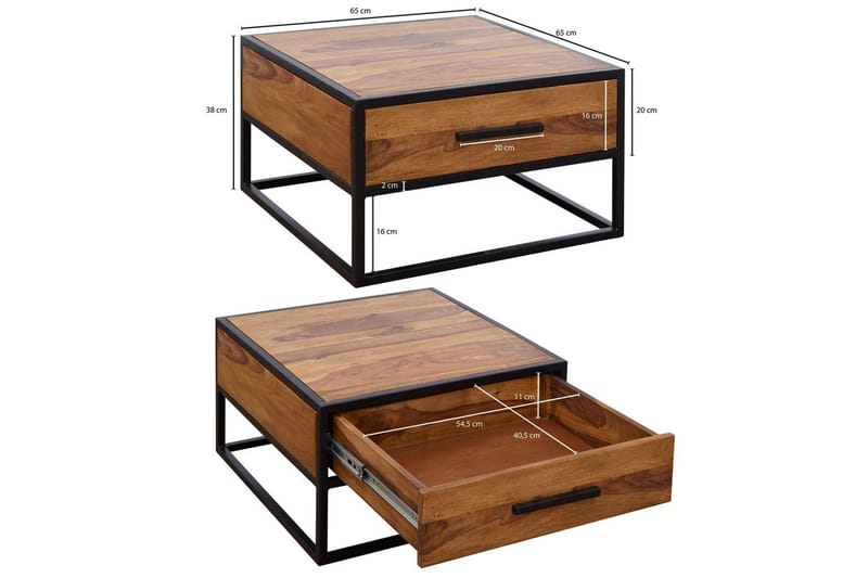 Sofabord Wohnling Solidt sheeshamtræ 1 skuffe pulverlakeret metalramme industriel - Møbler - Borde - Sofabord