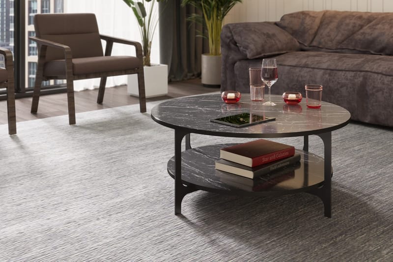 Yalbi Sofabord 90 cm med Opbevaring Rundt Hylde - Sort - Møbler - Borde - Sofabord