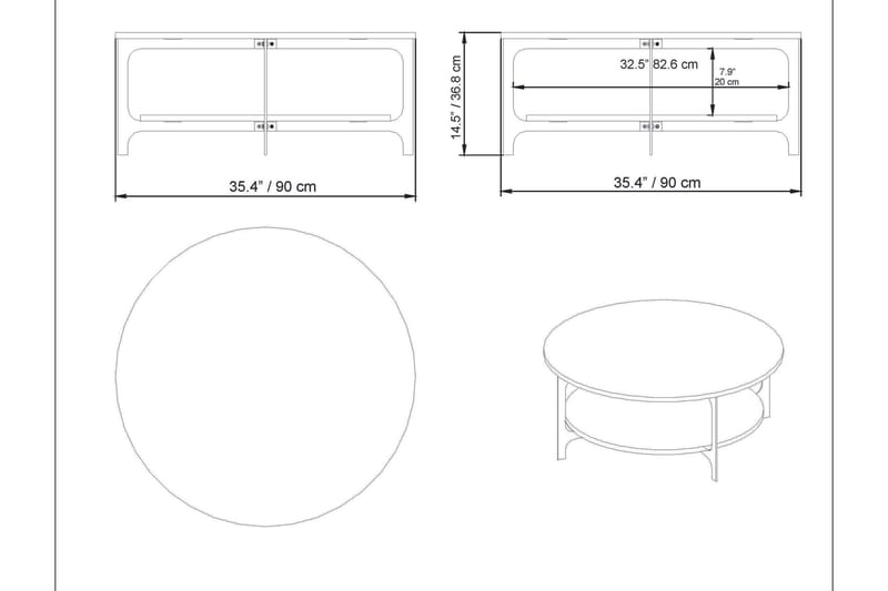 Yalbi Sofabord 90 cm med Opbevaring Rundt Hylde - Sort - Møbler - Borde - Sofabord