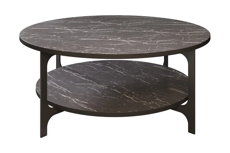 Yalbi Sofabord 90 cm med Opbevaring Rundt Hylde, Sort