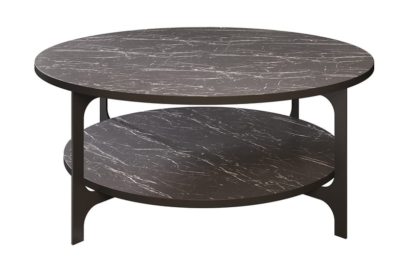 Yalbi Sofabord 90 cm med Opbevaring Rundt Hylde, Sort