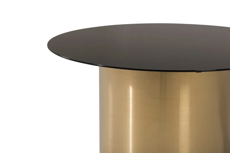 Ystad 75 cm Rundt Sofabord med Cylinderfod i Glas - Brun|Sort - Møbler - Borde - Sofabord