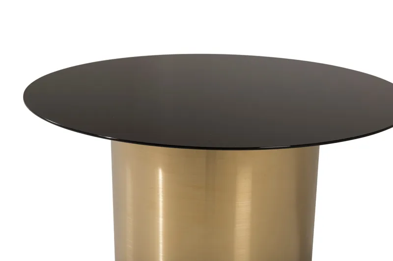 Ystad 75 cm Rundt Sofabord med Cylinderfod i Glas - Brun|Sort - Møbler - Borde - Sofabord