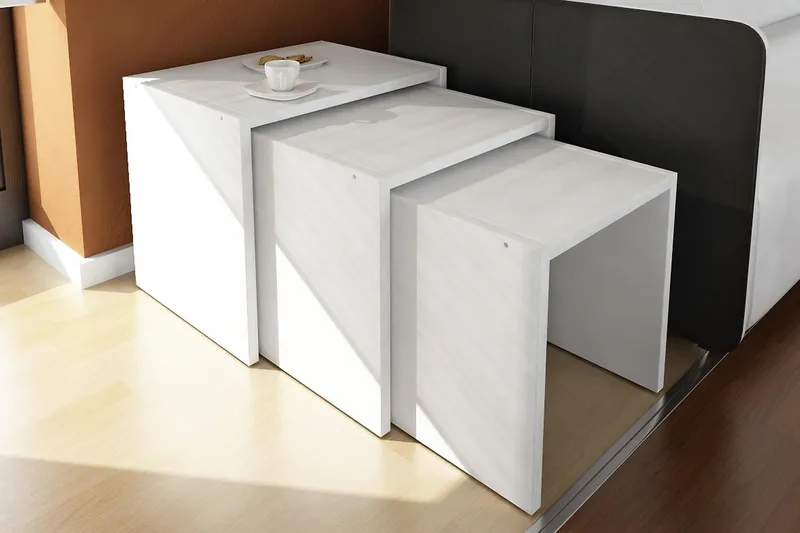 Zariel Indskudsbord 44 cm 3 Bord - Hvid - Møbler - Borde - Sofabord