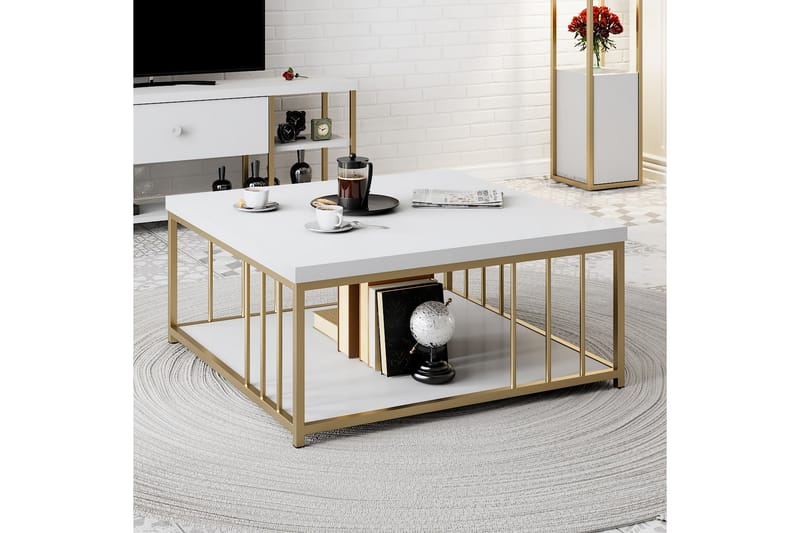 Zenn Sofabord 90x90 cm Hvid/Guld - Hanah Home - Møbler - Borde - Sofabord