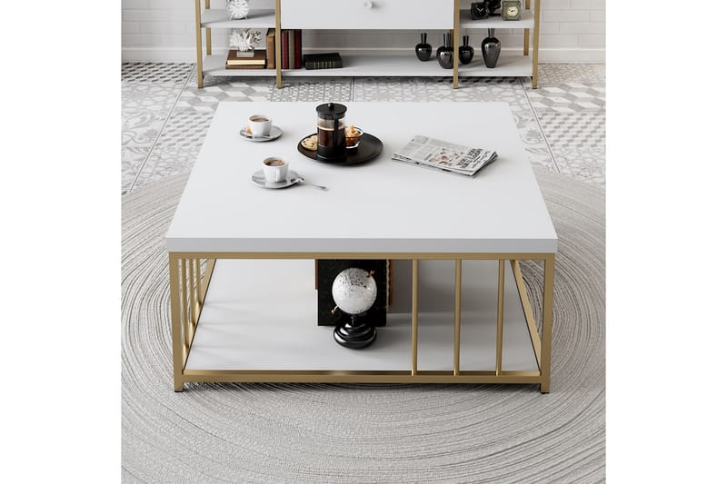 Zenn Sofabord 90x90 cm Hvid/Guld - Hanah Home - Møbler - Borde - Sofabord