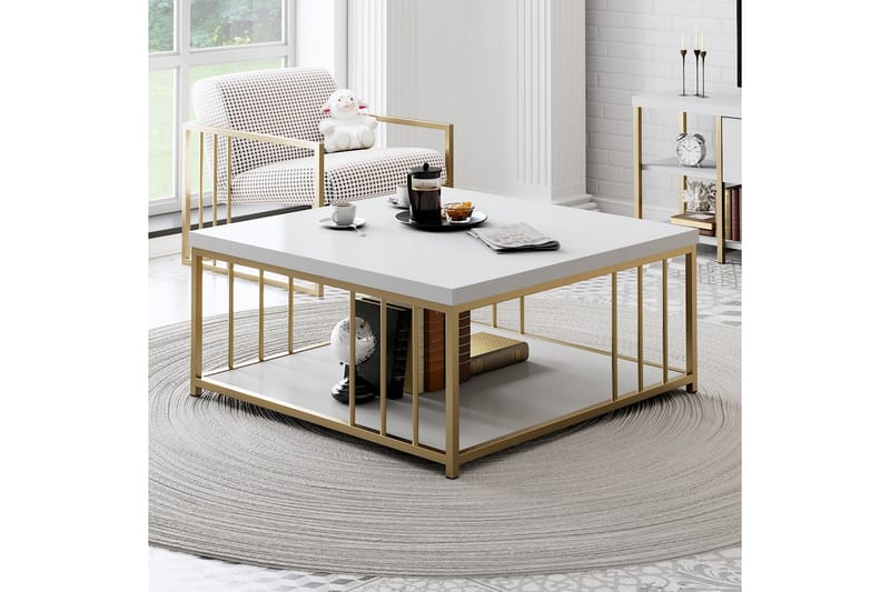 Zenn Sofabord 90x90 cm Hvid/Guld - Hanah Home - Møbler - Borde - Sofabord