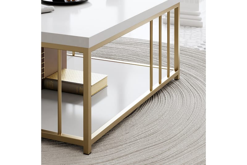 Zenn Sofabord 90x90 cm Hvid/Guld - Hanah Home - Møbler - Borde - Sofabord