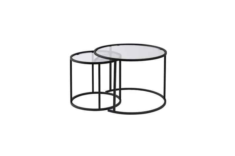 Sofabordssæt 2 dele Rikiya Lille Sort Transparent, Sort Transparent