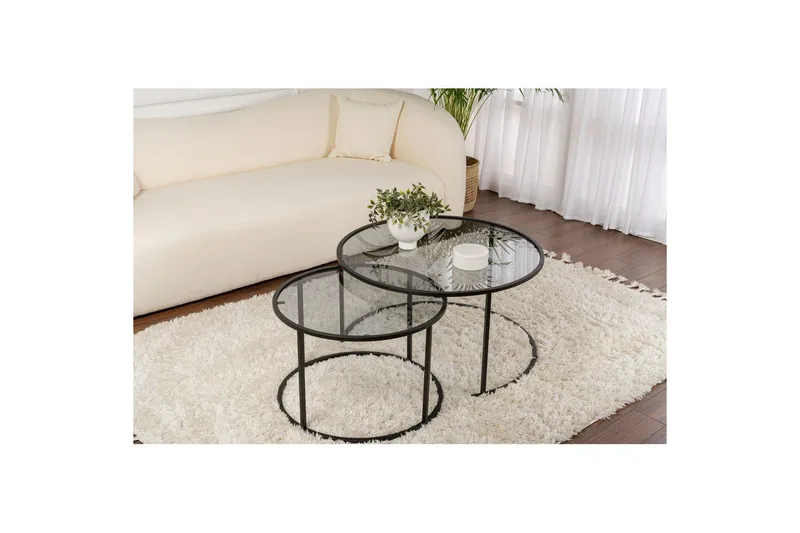 Sofabordssæt 2 dele Rikiya Sort Grå - Sort Grå - Møbler - Borde - Sofabord