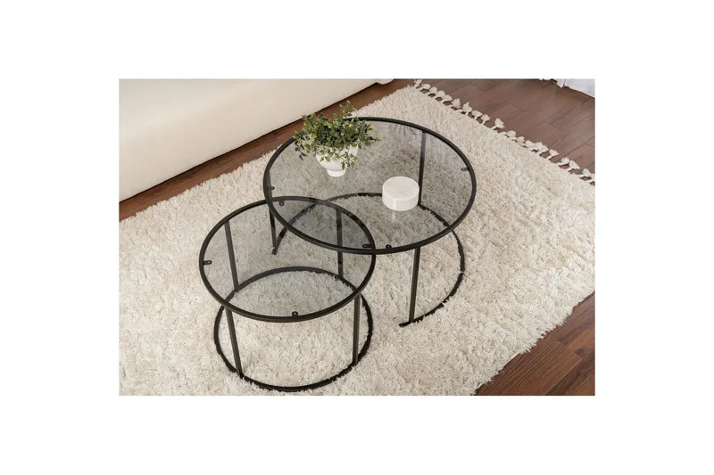 Sofabordssæt 2 dele Rikiya Sort Grå - Sort Grå - Møbler - Borde - Sofabord