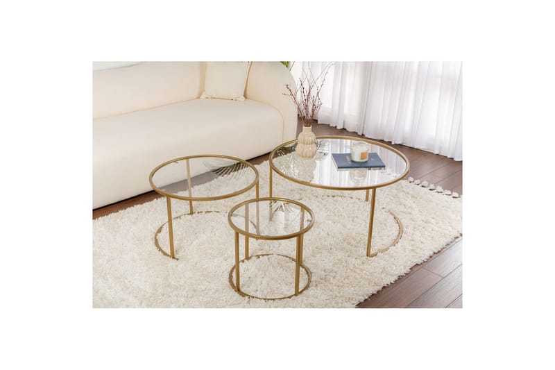 Sofabordssæt 3 dele Rikiya Guld Transparent - Guld Transparent - Møbler - Borde - Sofabord