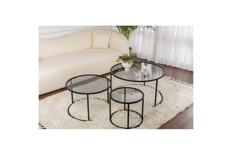 Sofabordssæt 3 dele Rikiya Sort Grå - Sort Grå - Møbler - Borde - Sofabord