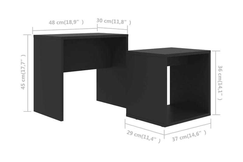 Sofabordssæt 48X30X45 cm Spånplade Sort - Sofabord