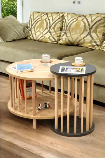 Sofabordssæt Hanah Home Peka Set Pro (Ø60 x H43 cm) Sapphire eg antracit - Sapphire Oak/Antracit - Møbler - Borde - Sofabord
