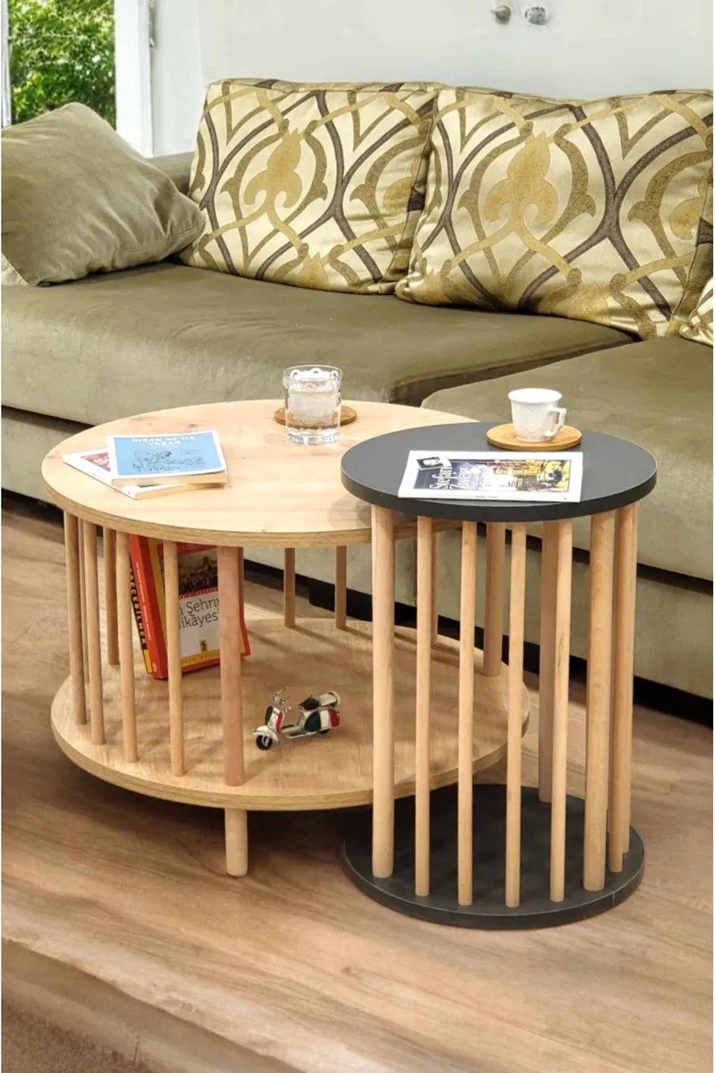 Sofabordssæt Hanah Home Peka Set Pro (Ø60 x H43 cm) Sapphire eg antracit, Sapphire Oak og antracit