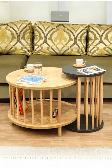 Sofabordssæt Hanah Home Peka Set Pro (Ø60 x H43 cm) Sapphire eg antracit - Sapphire Oak/Antracit - Møbler - Borde - Sofabord