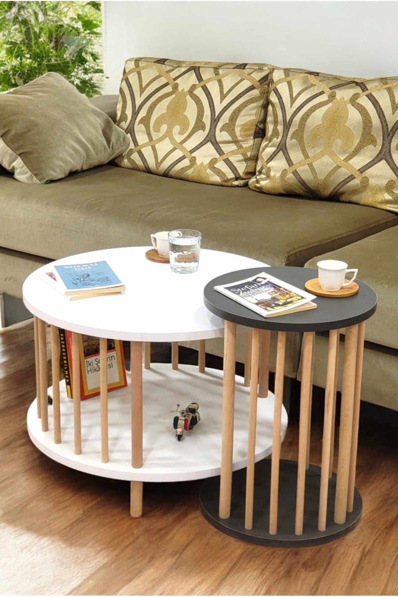 Sofabordssæt Hanah Home Peka Set Pro (Ø60 x H43 cm) Hvid antracit - Hvid og antracit - Møbler - Borde - Sofabord