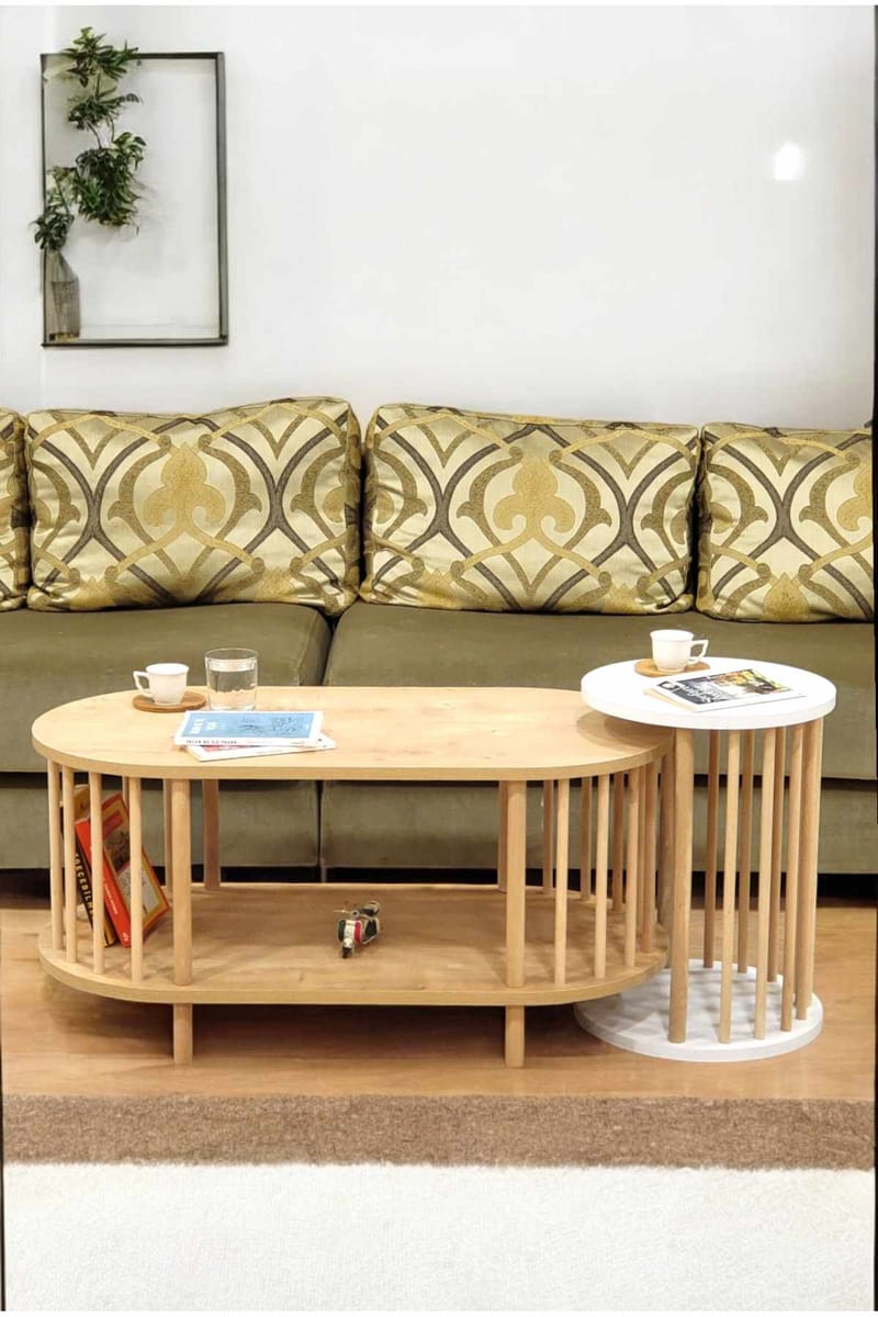 Sofabordssæt Hanah Home Peka Set (90 x 43 x 45 cm) Sapphire eg hvid - Sapphire Oak og hvid - Møbler - Borde - Sofabord