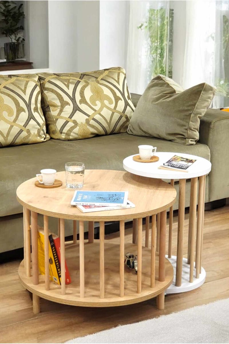 Sofabordssæt Hanah Home Peka Set Pro (Ø60 x H43 cm) Sapphire eg hvid - Sapphire Oak og hvid - Møbler - Borde - Sofabord