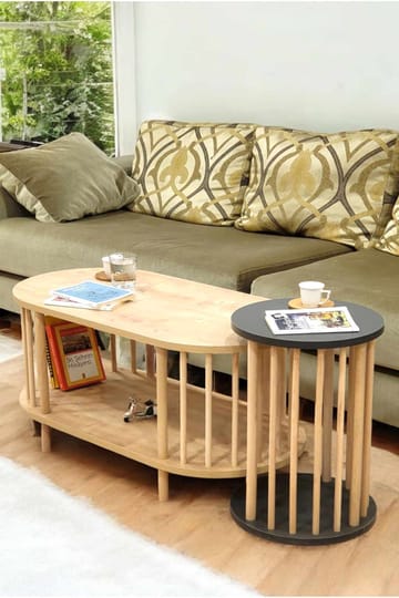 Sofabordssæt Hanah Home Peka Set (90 x 43 x 45 cm) Sapphire eg antracit - Sapphire Oak/Antracit - Møbler - Borde - Sofabord