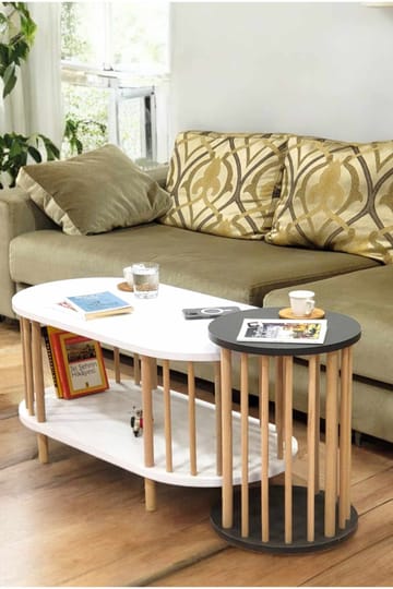 Sofabordssæt Hanah Home Peka Set (90 x 43 x 45 cm) Hvid antracit - Hvid/Antracit - Møbler - Borde - Sofabord