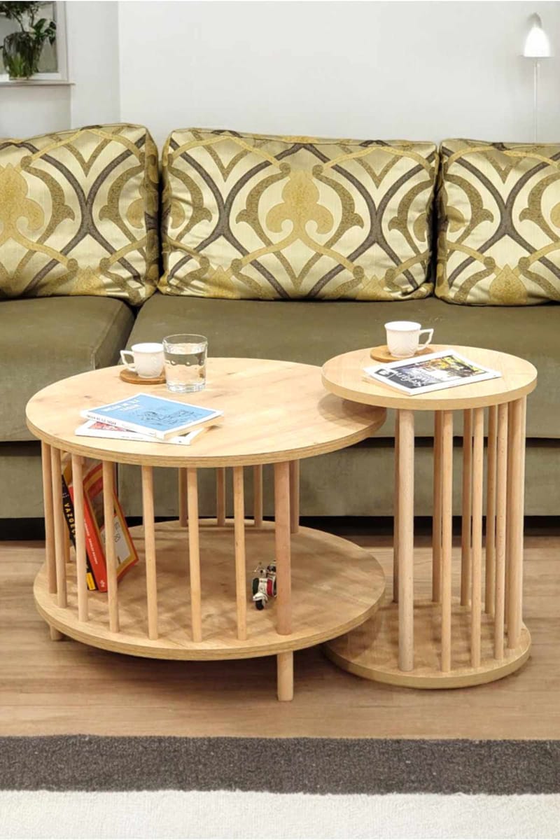 Sofabordssæt Hanah Home Peka Set Pro (Ø60 x H43 cm) Sapphire Oak - Sapphire Oak - Møbler - Borde - Sofabord