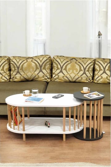 Sofabordssæt Hanah Home Peka Set (90 x 43 x 45 cm) Hvid antracit - Hvid/Antracit - Møbler - Borde - Sofabord