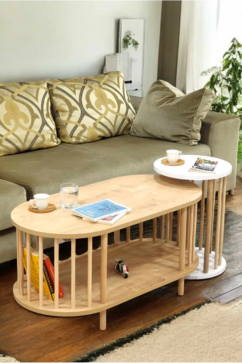 Sofabordssæt Hanah Home Peka Set (90 x 43 x 45 cm) Sapphire eg hvid, Sapphire Oak og hvid