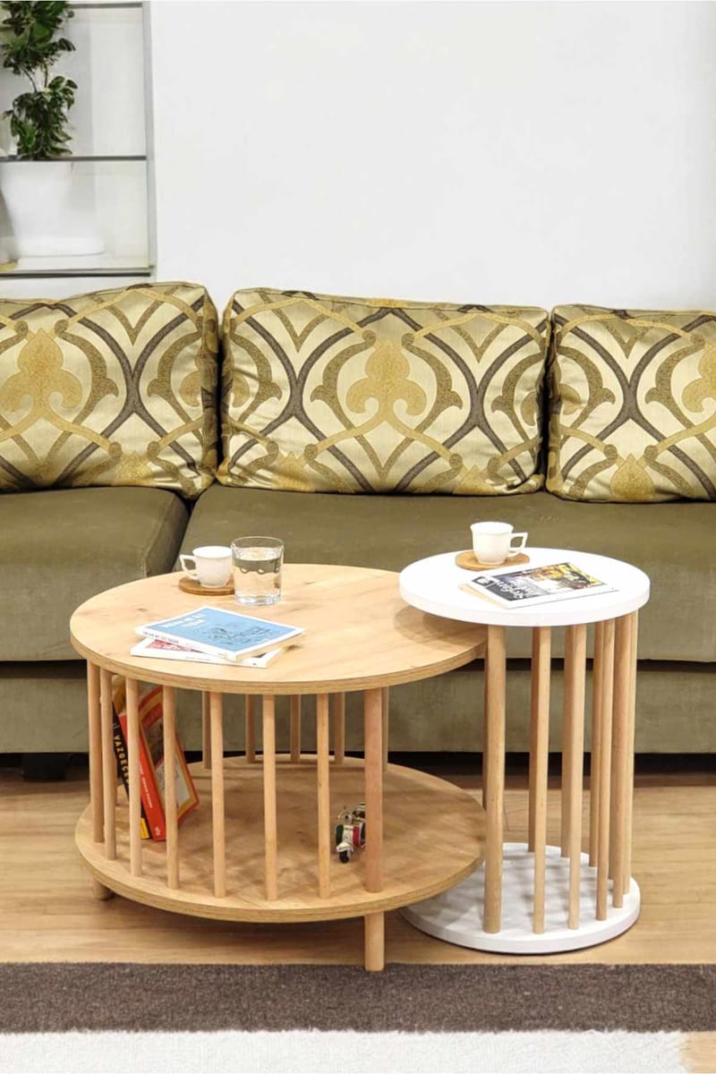 Sofabordssæt Hanah Home Peka Set Pro (Ø60 x H43 cm) Sapphire eg hvid - Sapphire Oak og hvid - Møbler - Borde - Sofabord
