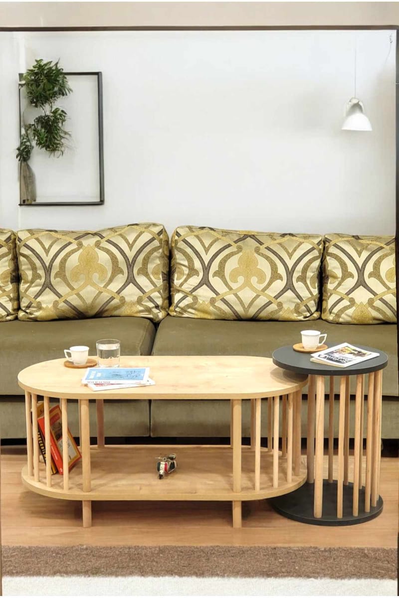 Sofabordssæt Hanah Home Peka Set (90 x 43 x 45 cm) Sapphire eg antracit - Sapphire Oak og antracit - Møbler - Borde - Sofabord