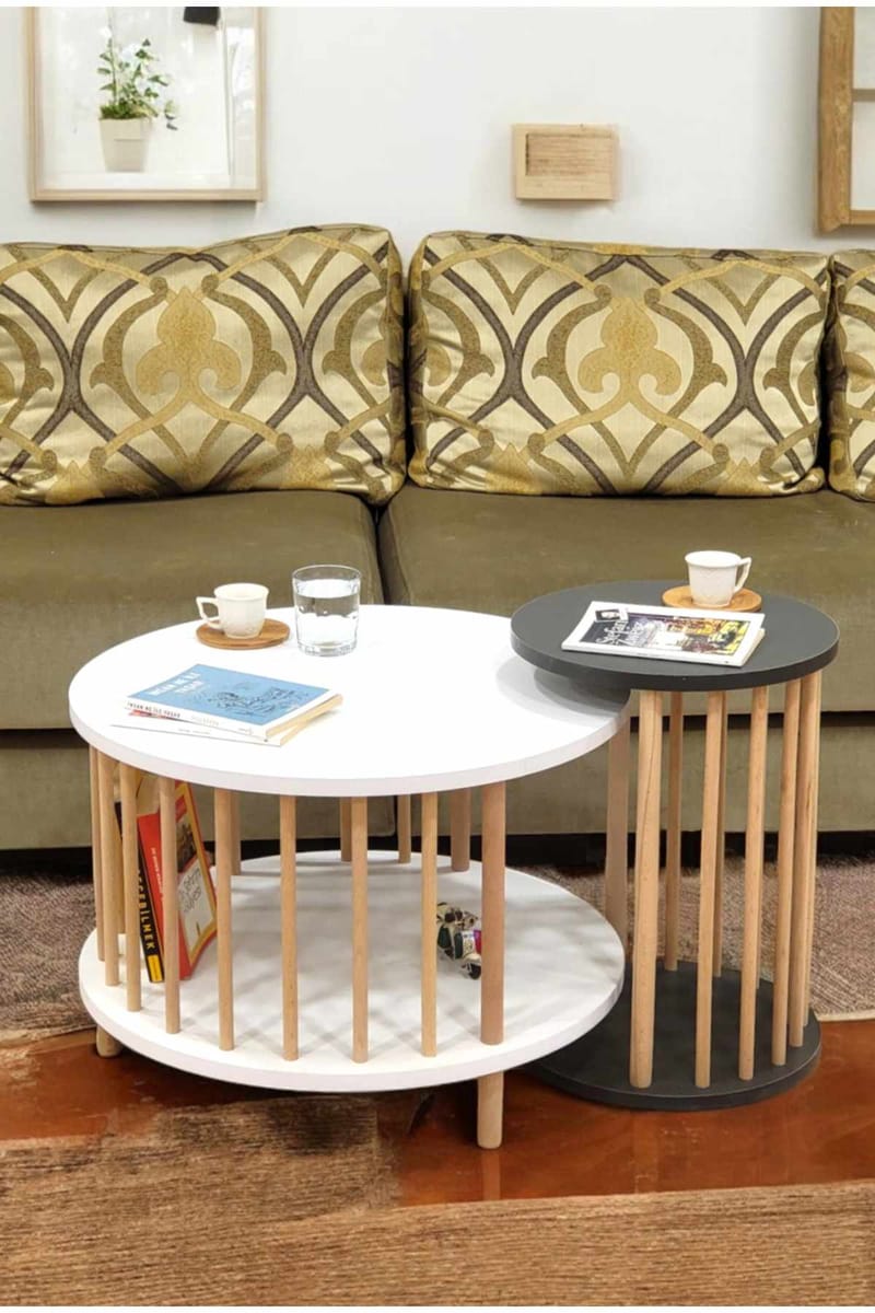Sofabordssæt Hanah Home Peka Set Pro (Ø60 x H43 cm) Hvid antracit - Hvid og antracit - Møbler - Borde - Sofabord