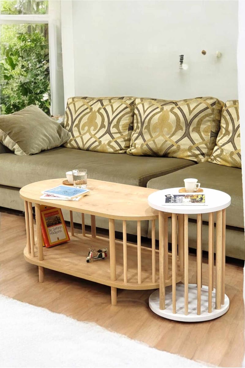 Sofabordssæt Hanah Home Peka Set (90 x 43 x 45 cm) Sapphire eg hvid - Sapphire Oak og hvid - Møbler - Borde - Sofabord