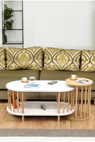 Sofabordssæt Hanah Home Peka Set (90 x 43 x 45 cm) Hvid Sapphire eg - Hvid og safir-eg - Møbler - Borde - Sofabord