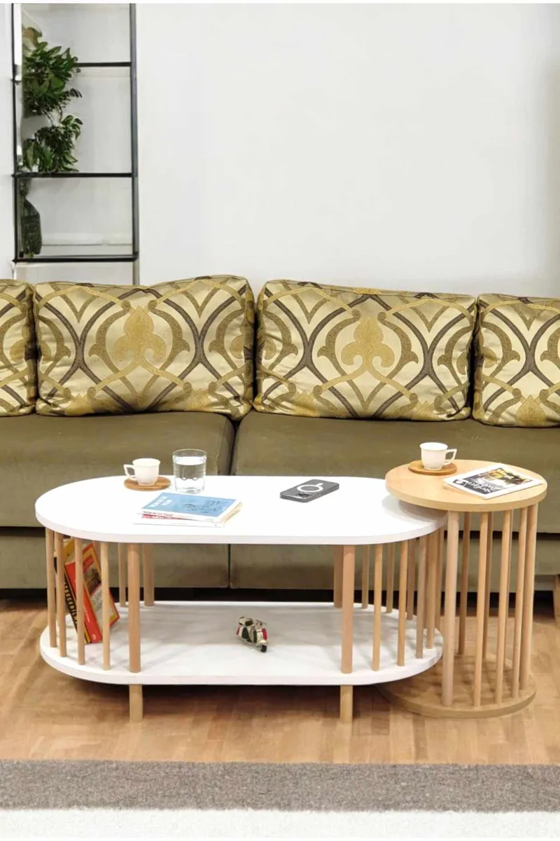 Sofabordssæt Hanah Home Peka Set (90 x 43 x 45 cm) Hvid Sapphire eg - Hvid og safir-eg - Møbler - Borde - Sofabord