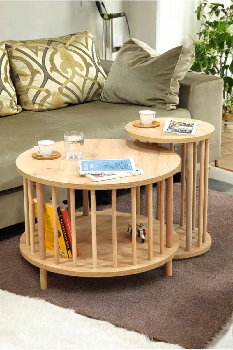Sofabordssæt Hanah Home Peka Set Pro (Ø60 x H43 cm) Sapphire Oak - Sapphire Oak - Møbler - Borde - Sofabord