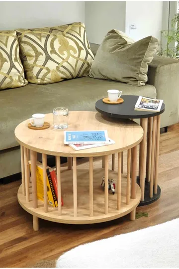 Sofabordssæt Hanah Home Peka Set Pro (Ø60 x H43 cm) Sapphire eg antracit - Sapphire Oak/Antracit - Møbler - Borde - Sofabord