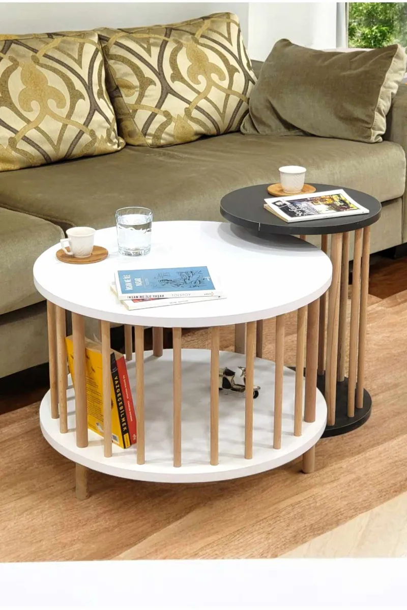 Sofabordssæt Hanah Home Peka Set Pro (Ø60 x H43 cm) Hvid antracit, Hvid og antracit