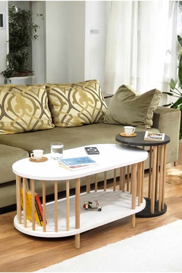 Sofabordssæt Hanah Home Peka Set (90 x 43 x 45 cm) Hvid antracit - Hvid/Antracit - Møbler - Borde - Sofabord