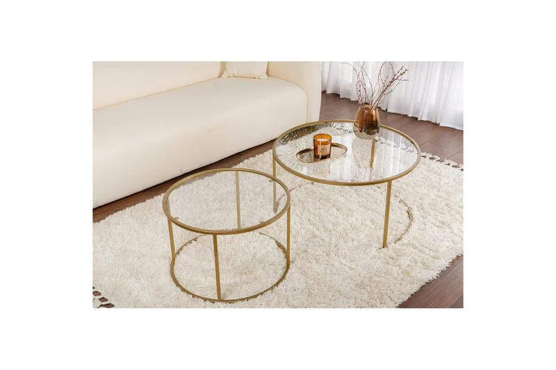 Sofabordssæt Rikiya Guld Transparent - Møbler - Borde - Sofabord