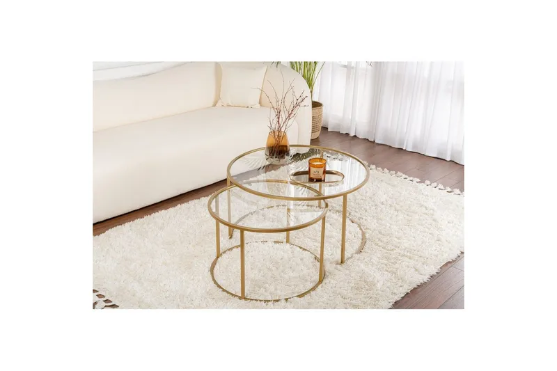 Sofabordssæt Rikiya Guld Transparent - Møbler - Borde - Sofabord