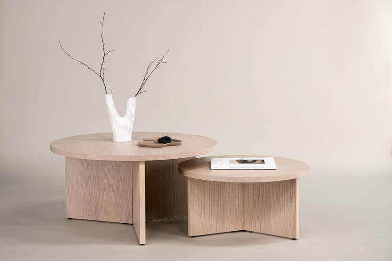 Sofabordssæt Saltø 2 stk. Runde 85 cm/65 cm Træ Hvid - Hvid - Møbler - Borde - Sofabord