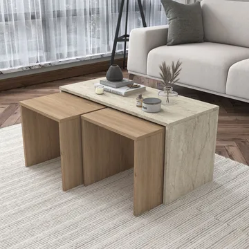 Sofabordssæt Wallxpert Cleo Shelf (90 x 44,8 x 40 cm) Travertin - Travertin - Møbler - Borde - Sofabord