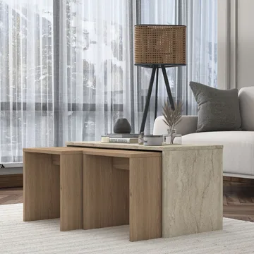 Sofabordssæt Wallxpert Cleo Shelf (90 x 44,8 x 40 cm) Travertin - Travertin - Møbler - Borde - Sofabord