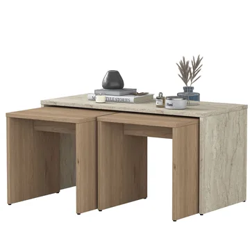 Sofabordssæt Wallxpert Cleo Shelf (90 x 44,8 x 40 cm) Travertin - Travertin - Møbler - Borde - Sofabord
