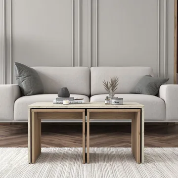 Sofabordssæt Wallxpert Cleo Shelf (90 x 44,8 x 40 cm) Travertin - Travertin - Møbler - Borde - Sofabord